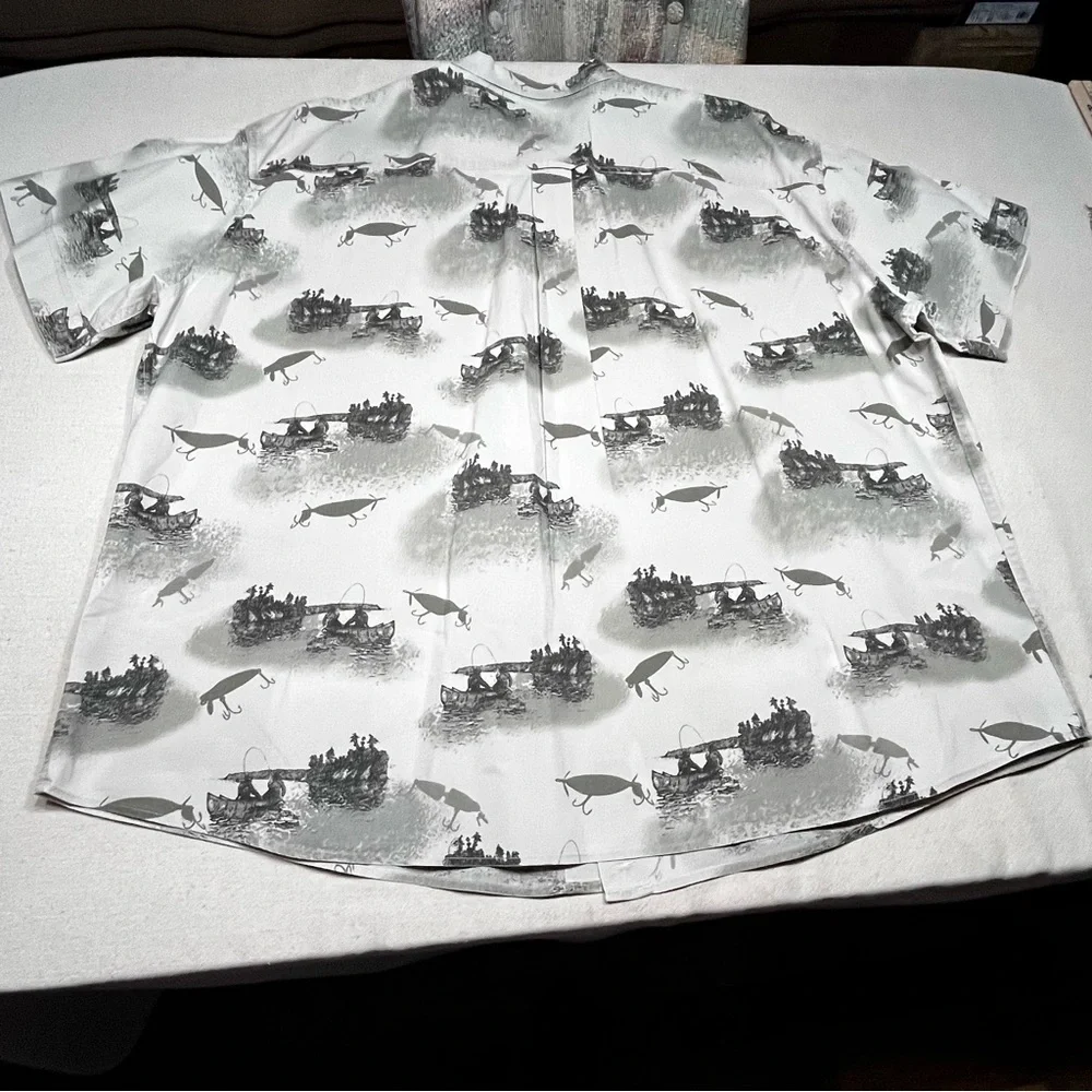 Woolrich Shirt Men's 2XL Taupe Fishing Lures Print Button Up